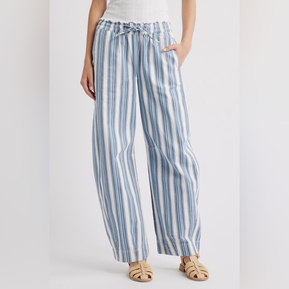 Damson Madder Women's Blue Felix Stripe Organic Cotton Drawstring Jeans - Picture 2 of 11